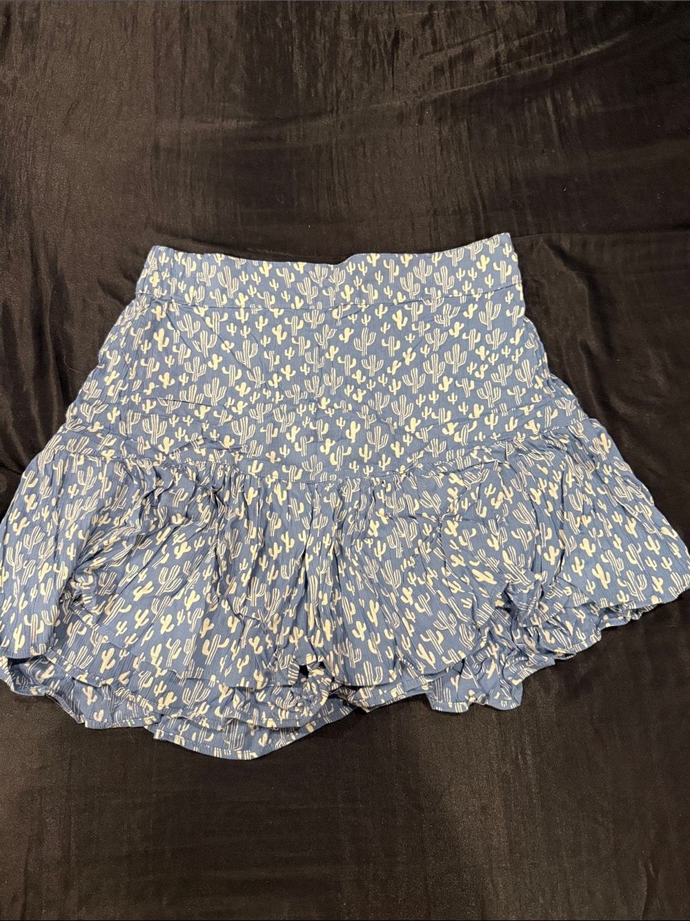 Blue Cactus Print Ruffle Skort